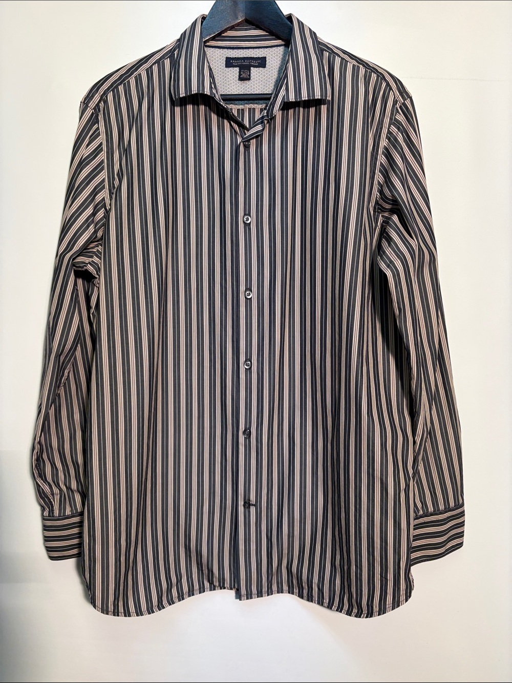 Banana Republic Men’s Navy and Taupe Striped Dress Shirt